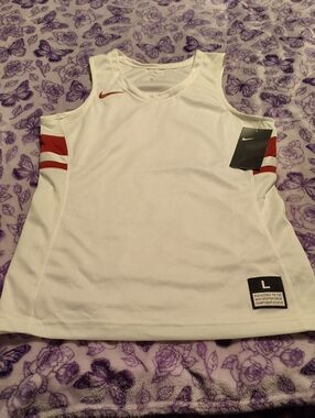 Nike White Athletic Tank with Red Stripes